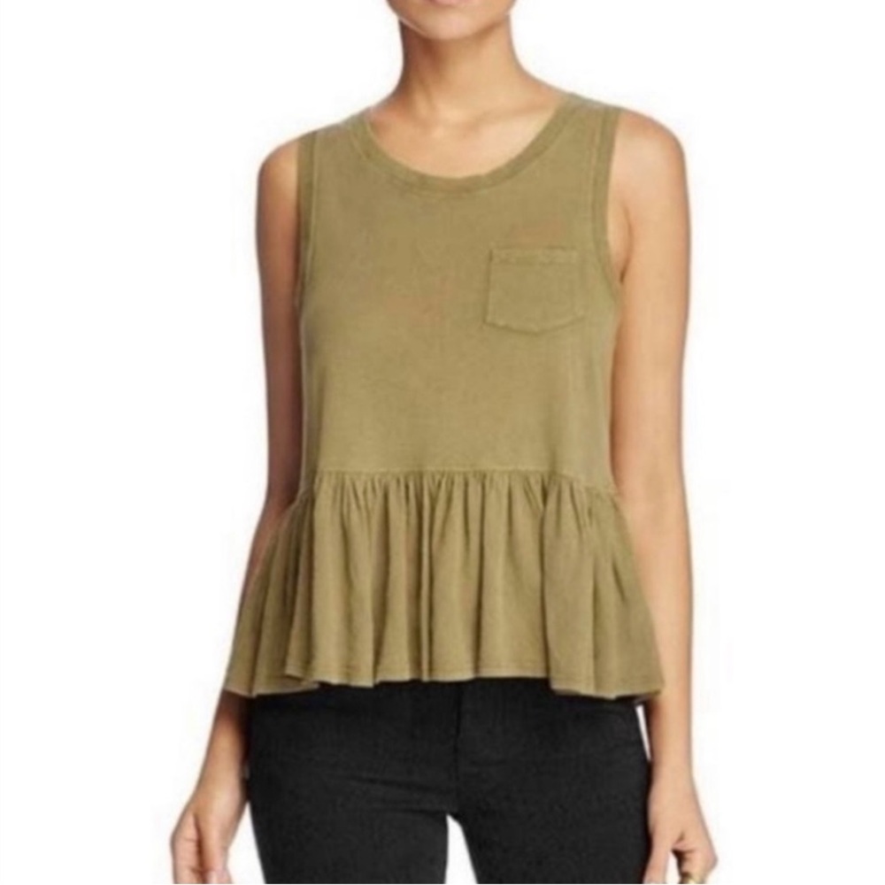 RARE Free People Continental Ruffle Peplum Tank Top in Army/Olive/Pea Green